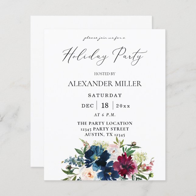 Lámina Partido feriado floral blanco, borgoña y azul de p (Anverso / Reverso)