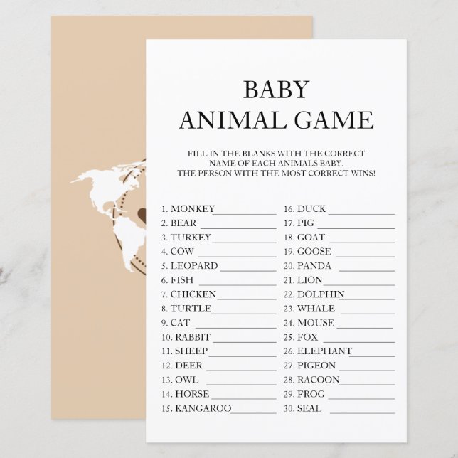 Lámina Pasaporte de viaje de juego animal para bebés Baby (Anverso / Reverso)