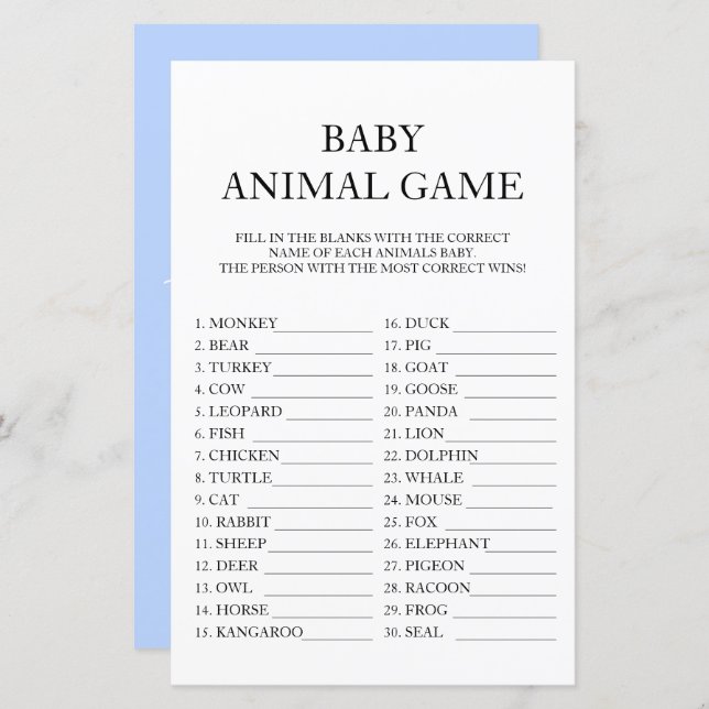 Lámina Pasaporte de viaje de juego animal para bebés Baby (Anverso / Reverso)