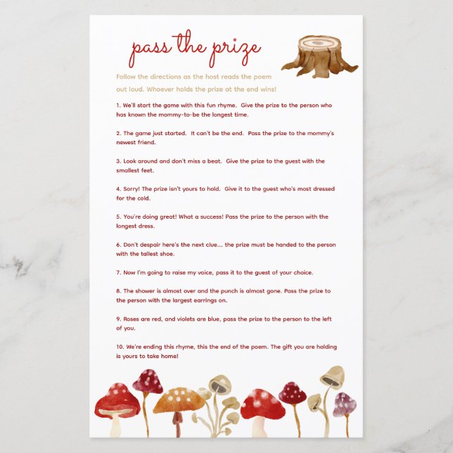 Lámina Pasar el juego del premio para la ducha de bebé Wo (Anverso)