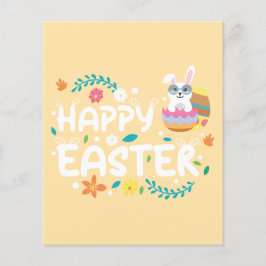 Lámina Pascua feliz, huevos, conejo y flores