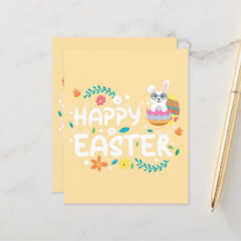 Lámina Pascua feliz, huevos, conejo y flores