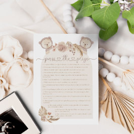 Lámina Pase el juego de Baby Shower de los gemelos Teddy 