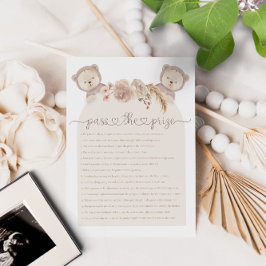 Lámina Pase el juego de Baby Shower de los gemelos Teddy 