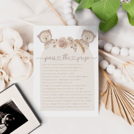 Lámina Pase el juego de Baby Shower de los gemelos Teddy 