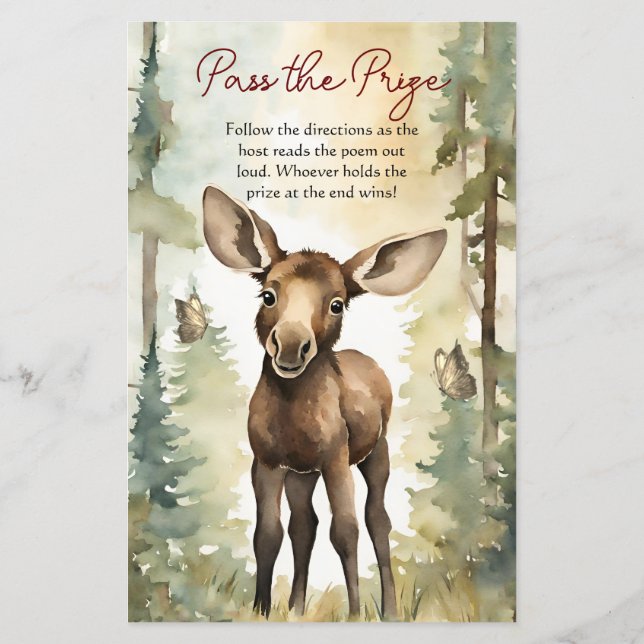 Lámina Pase el premio Cute Baby Moose Baby Shower (Reverso)