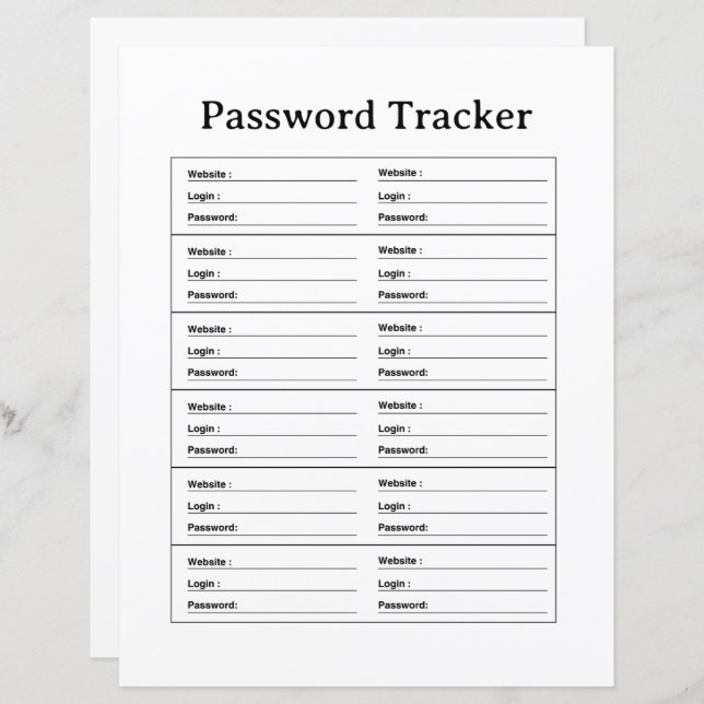 LÁMINA PASSWORD TRACKER TEMPLATE (Anverso / Reverso)