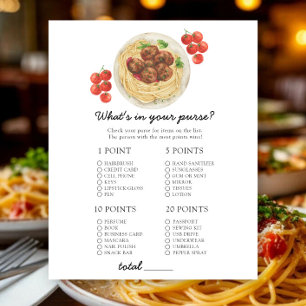 Lámina Pasta - Qué hay en tu bolso juego para baby shower