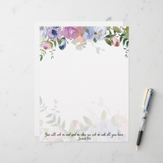 Lámina Pastel acuarela floral Jeremiah 29:13 Escritura (Anverso/Reverso In Situ)