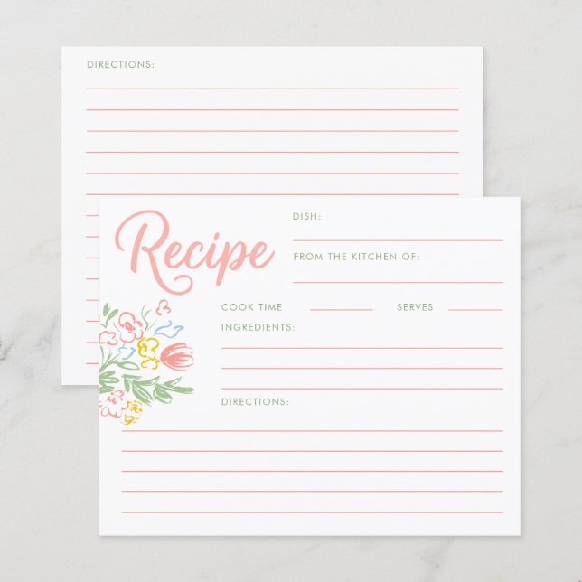Lámina Pastel Floral Whimsical Bridal Shower Recipe Card (Anverso / Reverso)