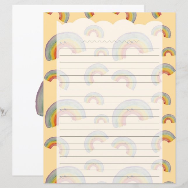 Lámina Pastel Orange Kawaii Rainbow Stationery Paper (Anverso / Reverso)