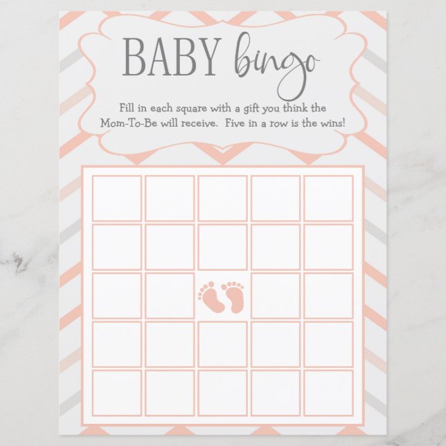 Lámina Pastel Peach y Gray Zig Zag Baby Bingo (Anverso)