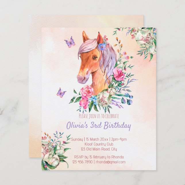 Lámina Pastel rosa de caballo bebé barato invitación para (Anverso / Reverso)