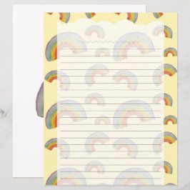 Lámina Pastel Yellow Kawaii Rainbow Stationery Paper