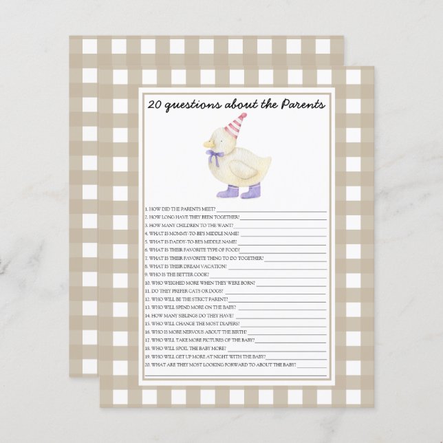 Lámina Pato - juegos - 20 preguntas sobre los padres (Anverso / Reverso)