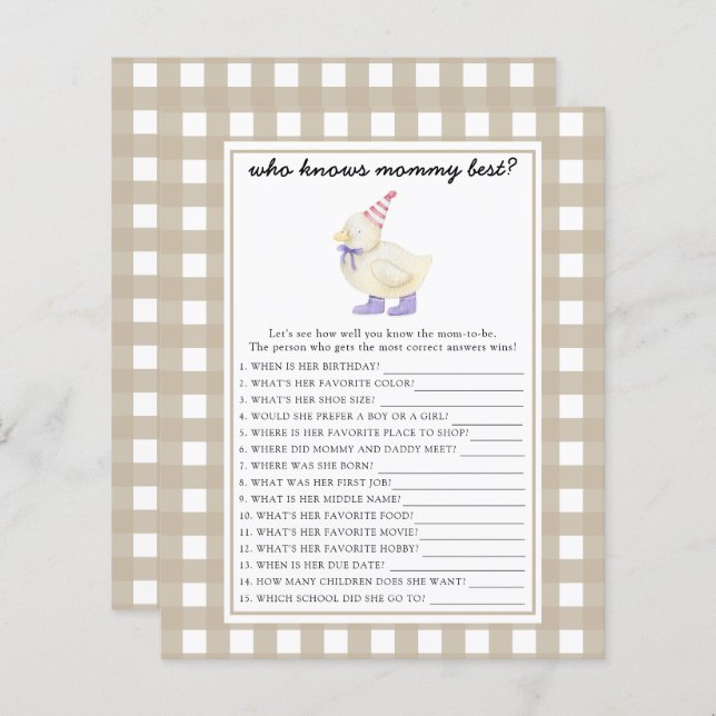 Lámina Pato lindo - Quién conoce mejor a mamá (Anverso / Reverso)