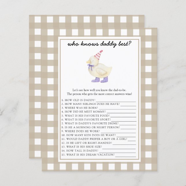 Lámina Pato lindo - Quién conoce mejor a papá (Anverso / Reverso)