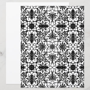 Lámina Patrón chino de Art Nouveau, blanco y negro