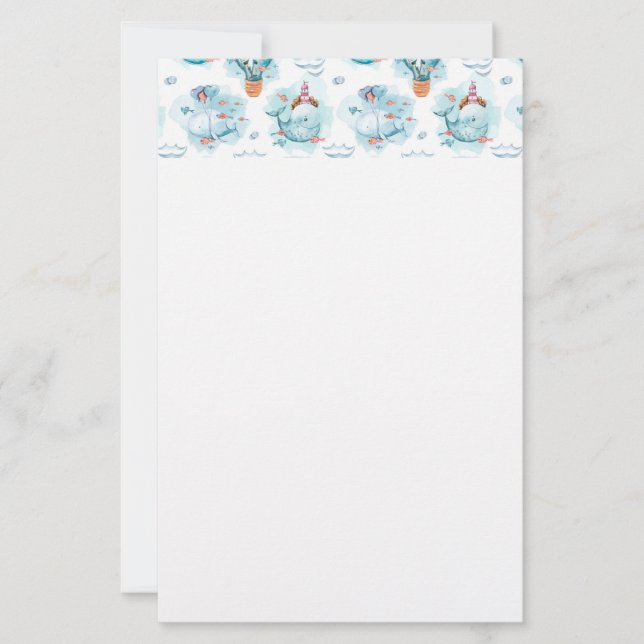 Lámina Patrón de acuarela de ballenas náuticas (Anverso)