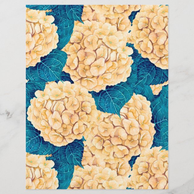 Lámina Patrón de acuarela de hidrangea, amarillo y azul (Anverso)