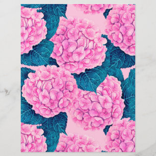 Lámina Patrón de acuarela de hidrangea, rosa y azul