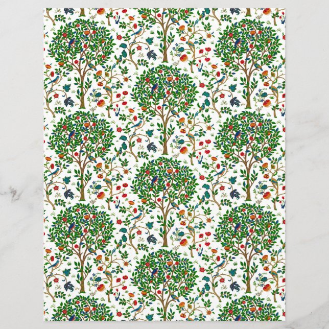 Lámina Patrón de árbol de vida William Morris, verde y mú (Anverso)