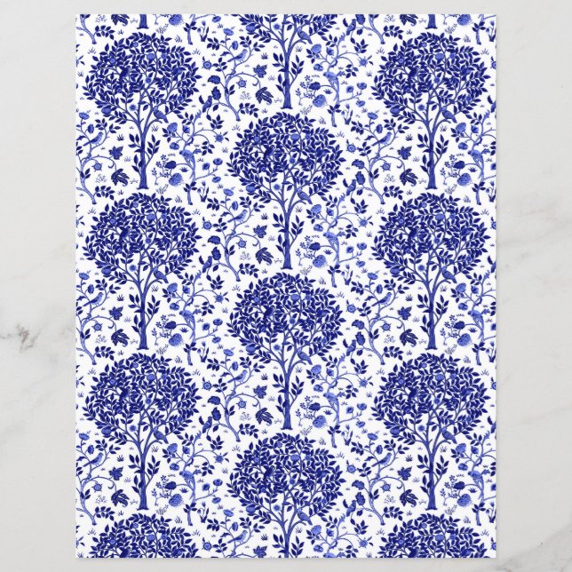 Lámina Patrón de árbol de William Morris, azul cobalto (Anverso)