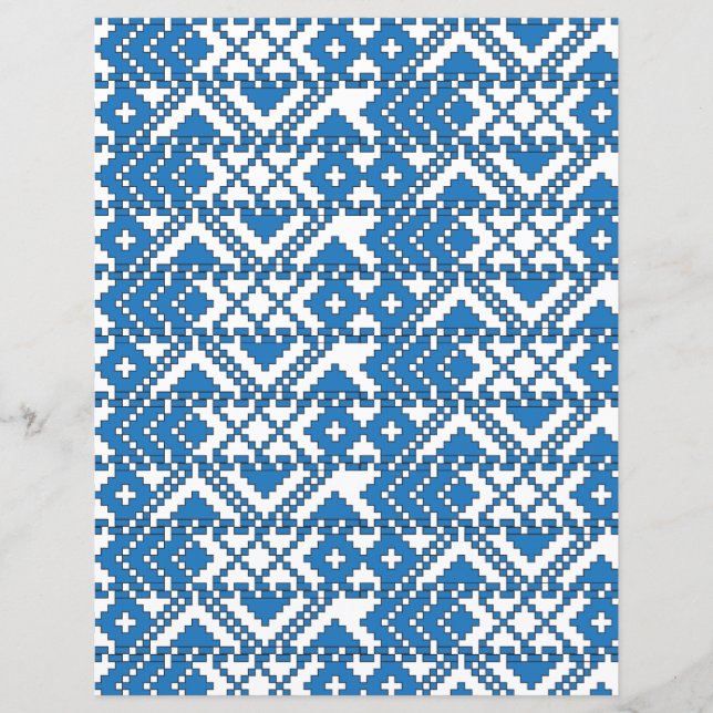 Lámina Patrón de arte folicular blanco y azul de Letonia (Anverso)