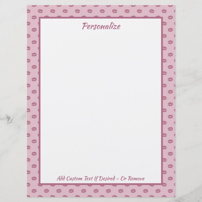 Lámina Patrón de besos rosados de moda personalizado (Anverso)