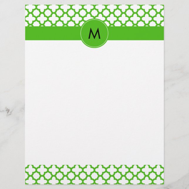 Lámina Patrón de cuatrefoil verde Kelly monogramado (Anverso)