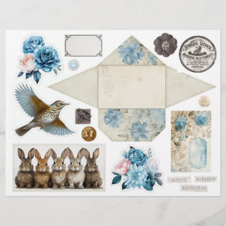 Lámina Patrón de Damasco azul de época - Cuatro de cuatro