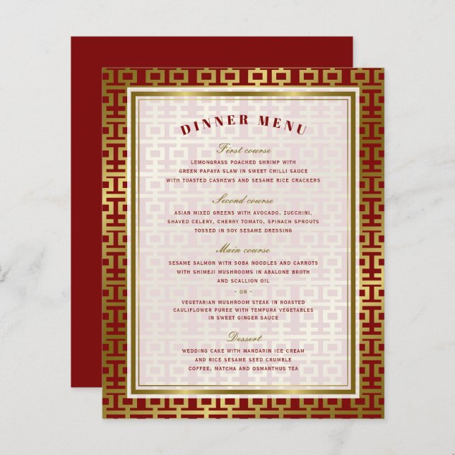 Lámina Patrón de doble felicidad dorado Boda chino (Anverso / Reverso)