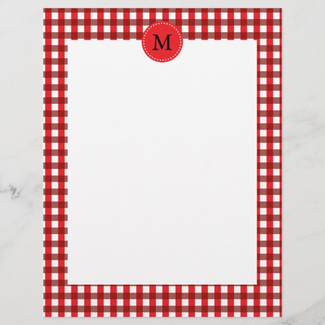 Lámina Patrón de Gingham blanco y rojo monograma (Anverso)