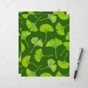 Lámina Patrón de Ginkgo en verde oscuro
