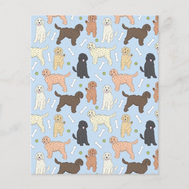 Lámina patrón de goldendoodle en azul (Anverso)