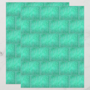 Lámina Patrón de ladrillo de flores verdes, papel de cuad