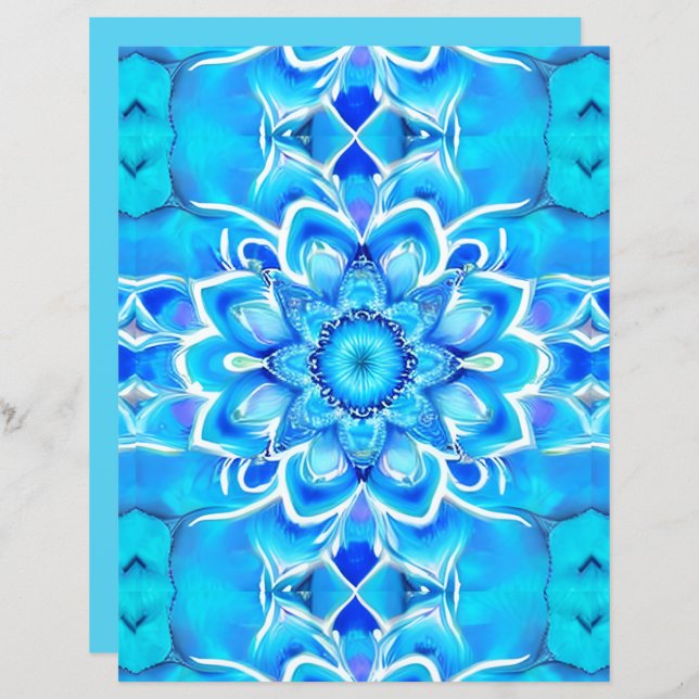 Lámina Patrón de Mandala en Batik Sky Blue y Cobalt (Anverso / Reverso)