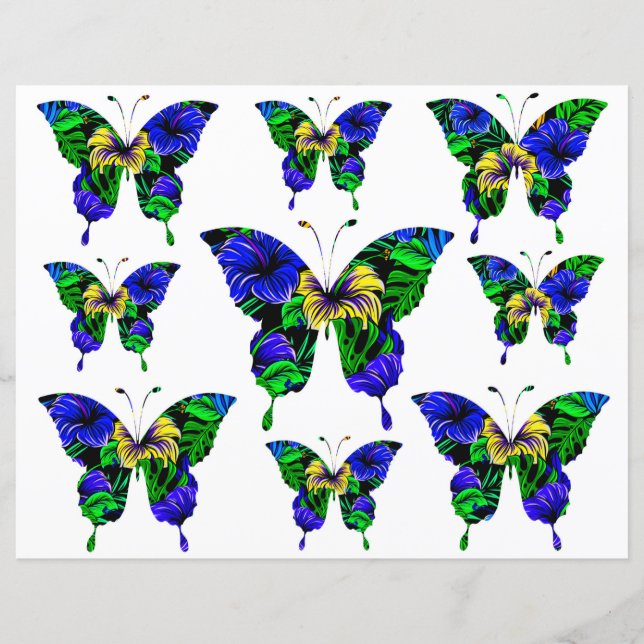 Lámina Patrón de mariposa verde amarillo amarillo azul co (Anverso)