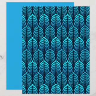 Lámina Patrón de plumas Art Deco, azul ceruleano