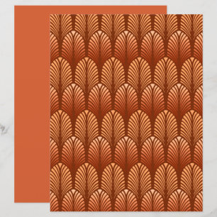 Lámina Patrón de plumas Art Deco, cobre y marrón