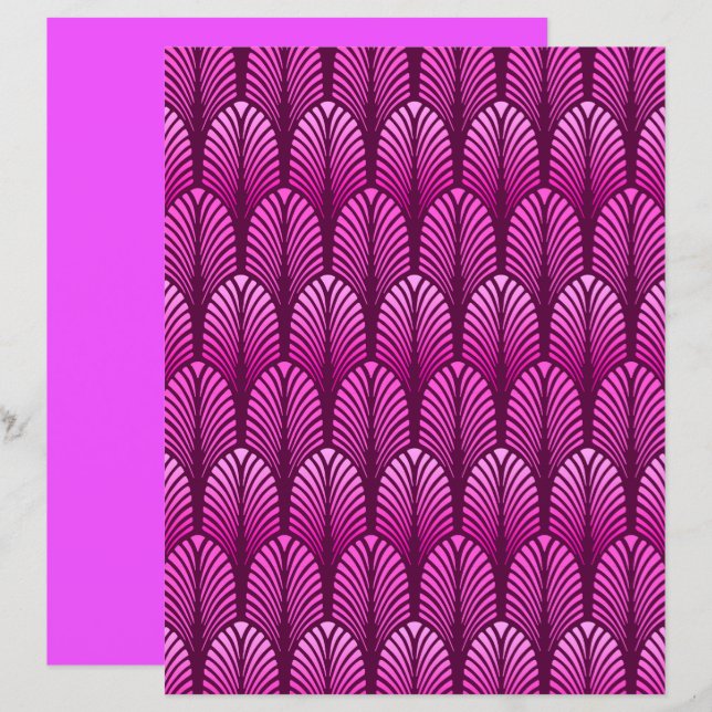 Lámina Patrón de plumas Art Deco, púrpura ametista (Anverso / Reverso)