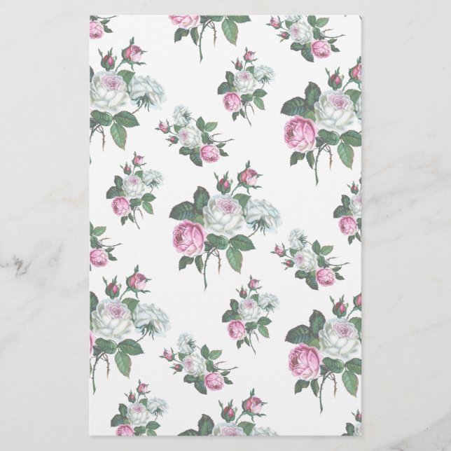 Lámina Patrón de rosas blancas rosadas chic de Shabby (Anverso)