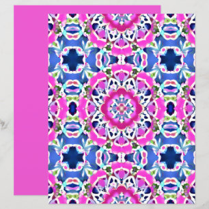 Lámina Patrón de tinte de tinta Mandala denim azul y rosa