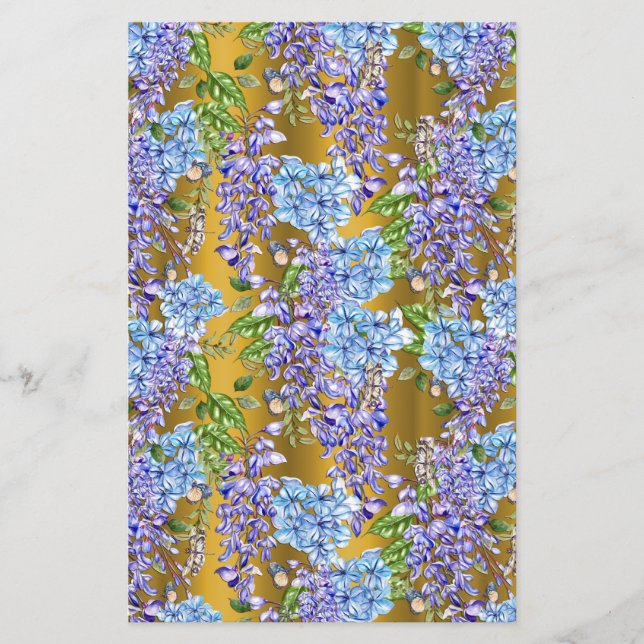 Lámina Patrón floral azul en oro (Anverso)
