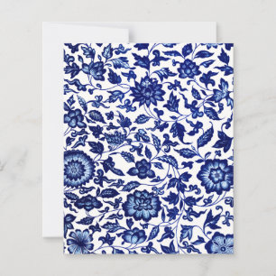 Lámina Patrón floral azul marino oscuro chino sobre blanc