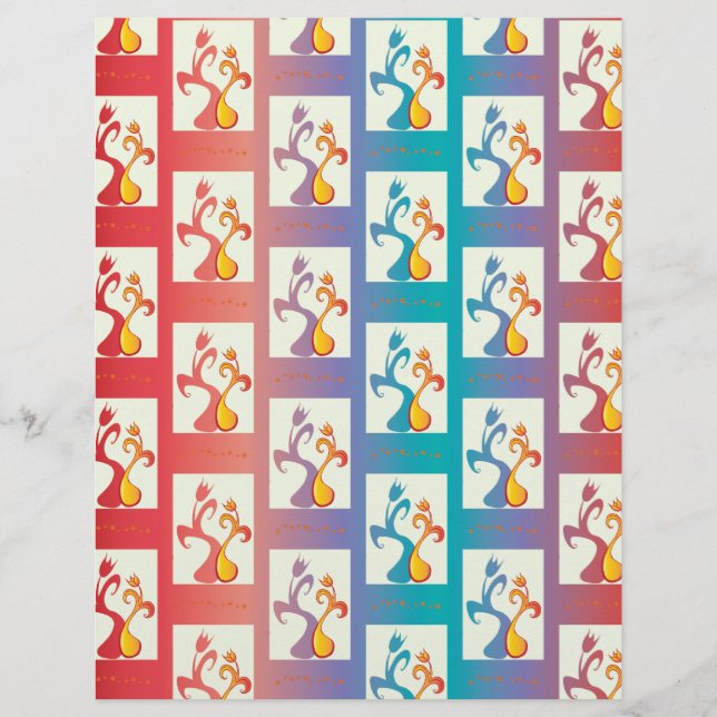 Lámina Patrón moderno rojo, morado y azul Tulip Couple (Anverso)