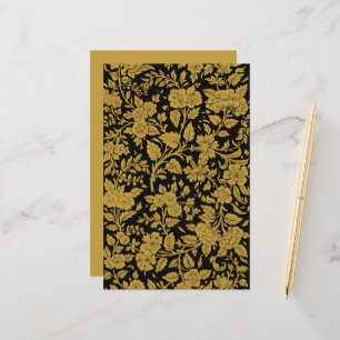 Lámina Patrón negro de flores de oro antiguo de laca indi
