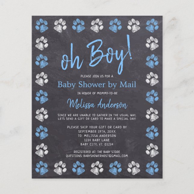 Lámina Paw Presupuestaria Imprime Baby Shower Blue Boy Po (Anverso)