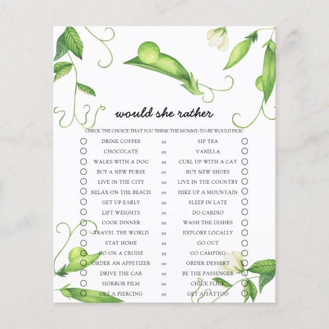 Lámina Pea Prefiere Un Juego De Baby Shower (Anverso)