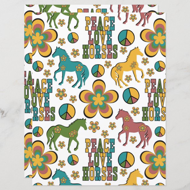 Lámina Peace Love Horses Scrapbook Paper (Anverso / Reverso)
